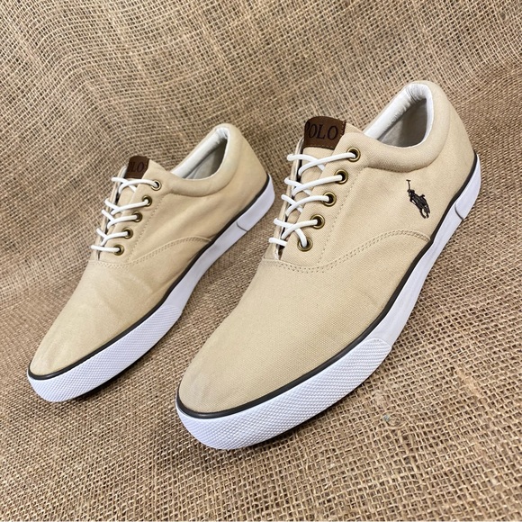 Ralph Lauren Other - Ralph Lauren Polo Boat Shoes 90’s Sneakers Tan White Canvas Lace Up Size 13 D